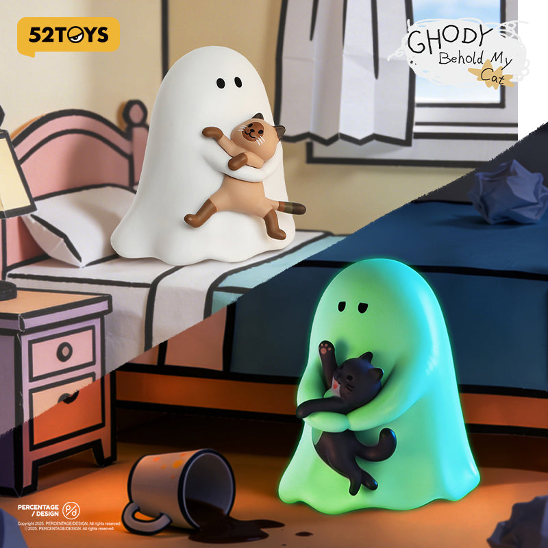Blind box 52TOYS Little Ghost Ghody « Behold My Cat » – mini figurine phosphorescente