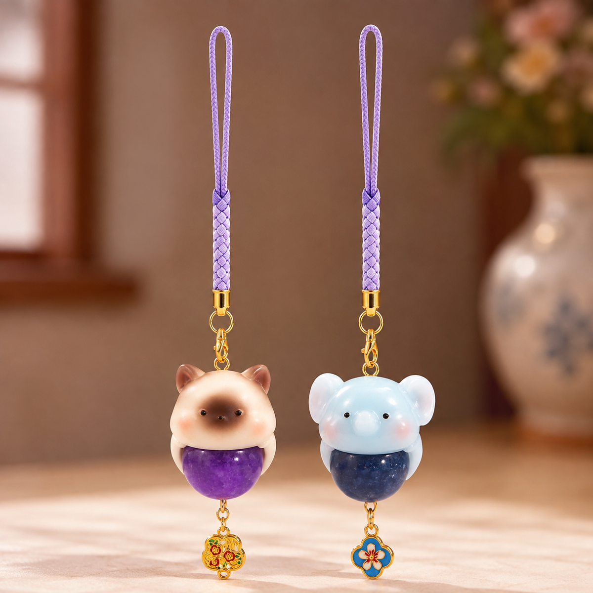 Blind box Pendentif Porte-Bonheur Chat & Pierres Naturelles