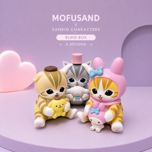 Figurines blind box kawaii Mofusand x Sanrio Characters, 6 designs mignons à collectionner, idée cadeau