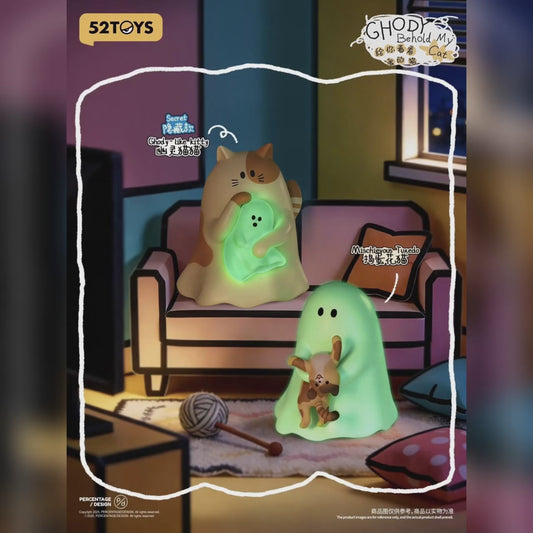 Blind box 52TOYS Little Ghost Ghody « Behold My Cat » – mini figurine phosphorescente